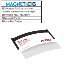 Load image into Gallery viewer, REAP 75x32mm Black Colour Plastic Reusable Name Tag with Magnetic Back - MAGNETICKS