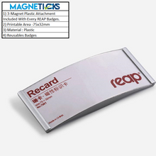 Load image into Gallery viewer, REAP 75x32mm Silver Colour Plastic Personalized Name Tag with Magnetic Back - MAGNETICKS