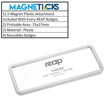 Load image into Gallery viewer, REAP 75X27mm Silver Colour Acrylic Personalized Name Tag with Magnetic Back - MAGNETICKS