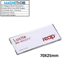 Load image into Gallery viewer, REAP 75X25mm Transparent Plastic Reusable Name Badges with Magnetic Back - MAGNETICKS