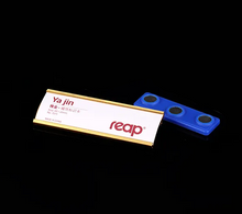 Load image into Gallery viewer, REAP 65x20mm Golden Colour Metal Changeable Name Badges with Magnetic Back - MAGNETICKS