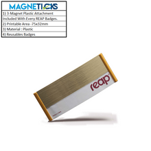 Load image into Gallery viewer, REAP 75x32mm Golden Colour Plastic Changeable Name Tag Magnetic Back -MAGNETICKS
