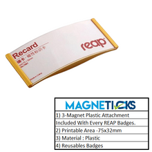Load image into Gallery viewer, REAP 75x32mm Golden Colour Plastic Premium Quality Name Badges with Magnetic Back - MAGNETICKS
