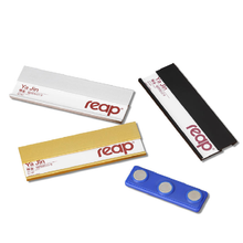 Load image into Gallery viewer, REAP 70x12mm Golden Colour Metal Premium Quality Name Badges Magnetic Back - MAGNETICKS
