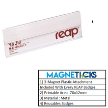 Load image into Gallery viewer, REAP 70x12mm Silver Colour Metal Customize Name Tag with Magnetic Back - MAGNETICKS
