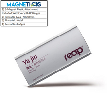 Load image into Gallery viewer, REAP 70x30mm Silver Colour Metal Reusable Name Badges with Magnetic Back - MAGNETICKS
