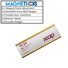 Load image into Gallery viewer, REAP 65x20mm Golden Colour Metal Changeable Name Badges with Magnetic Back - MAGNETICKS
