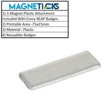 Load image into Gallery viewer, REAP 75X25mm Silver Colour Plastic Reusable Name Tag with Magnetic Back - MAGENTICKS
