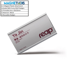 Load image into Gallery viewer, REAP 60x30mm Silver Colour Metal Premium Quality Name Badges with Magnetic Back - MAGNNETICKS
