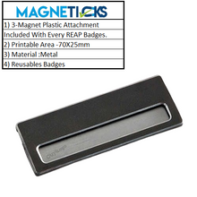 Load image into Gallery viewer, REAP 70X25mm Black Colour Metal Customize Name Badges with Magnetic Back - MAGNETICKS
