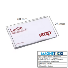 Load image into Gallery viewer, REAP 60X25mm Transparent Acrylic Personalized Name Badges with Magnetic Back - MAGNETICKS
