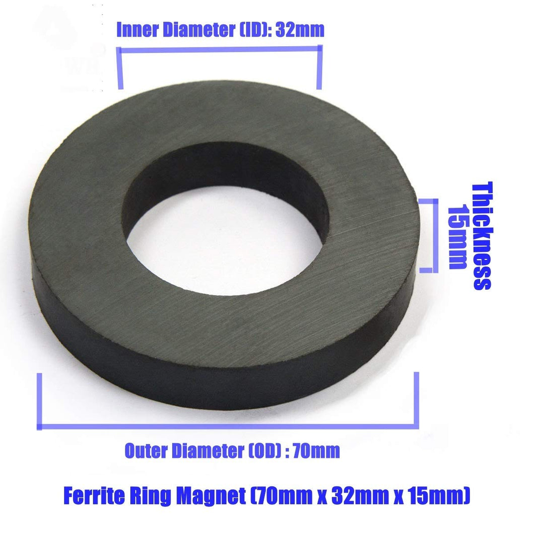 70 x 32 x 15mm Ferrite Ring Magnets - Pack of 3/5/10 - Magneticks