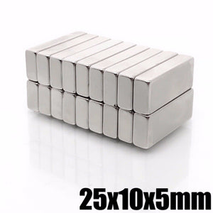 25 x 10 x 5mm Neodymium Block Magnets - Pack of 10/20/30 - Magneticks